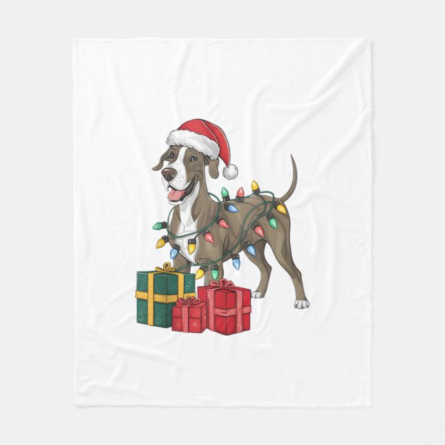 Xmas Lighting Santa Hat Great Dane Dog Christmas _ Fleece Blanket (Front)