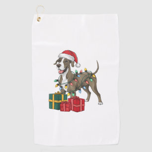 Xmas Lighting Santa Hat Great Dane Dog Christmas _ Golf Towel