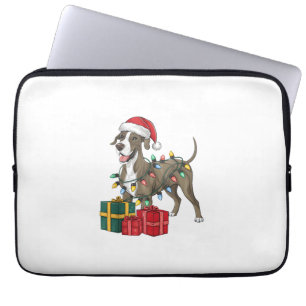 Xmas Lighting Santa Hat Great Dane Dog Christmas _ Laptop Sleeve