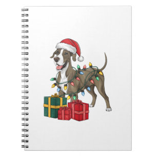 Xmas Lighting Santa Hat Great Dane Dog Christmas _ Notebook