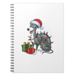 Xmas Lighting Santa Hat Greyhound Dog Christmas Notebook