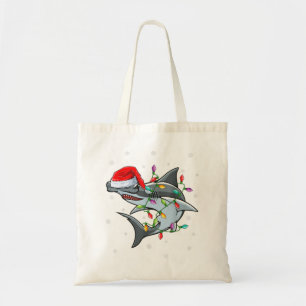 Xmas Lighting Santa Hat Hammerhead Shark Christmas Tote Bag