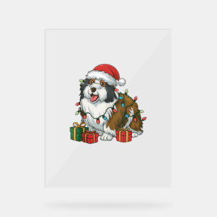 Xmas Lighting Santa Hat Icelandic Sheepdog Christm Acrylic Sign