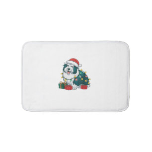Xmas Lighting Santa Hat Icelandic Sheepdog Christm Bath Mat