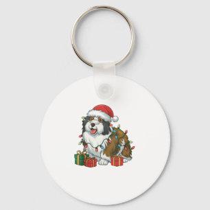 Xmas Lighting Santa Hat Icelandic Sheepdog Christm Key Ring