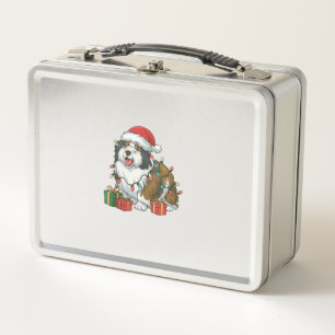Xmas Lighting Santa Hat Icelandic Sheepdog Christm Metal Lunch Box