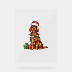 Xmas Lighting Santa Hat Irish Setter Dog Christmas Acrylic Sign