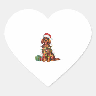 Xmas Lighting Santa Hat Irish Setter Dog Christmas Heart Sticker