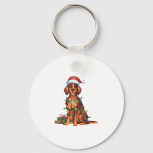 Xmas Lighting Santa Hat Irish Setter Dog Christmas Key Ring
