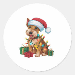 Xmas Lighting Santa Hat Irish Terrier Dog Christma Classic Round Sticker