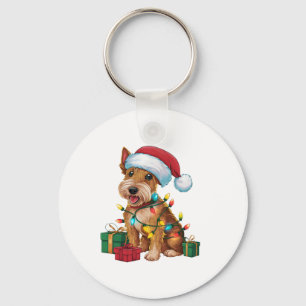 Xmas Lighting Santa Hat Irish Terrier Dog Christma Key Ring
