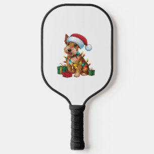 Xmas Lighting Santa Hat Irish Terrier Dog Christma Pickleball Paddle