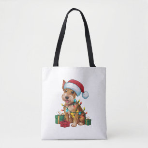 Xmas Lighting Santa Hat Irish Terrier Dog Christma Tote Bag