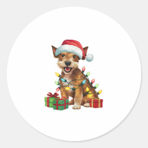 Xmas Lighting Santa Hat Jagdterrier Dog Christmas Classic Round Sticker