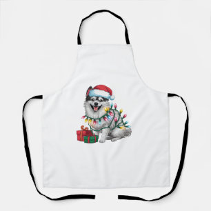Xmas Lighting Santa Hat Japanese Spitz Dog Christm Apron