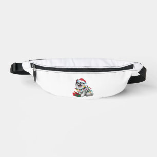 Xmas Lighting Santa Hat Japanese Spitz Dog Christm Bum Bags