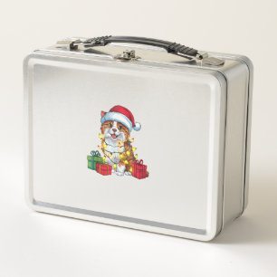 Xmas Lighting Santa Hat Karelian Bear Dog Christma Metal Lunch Box
