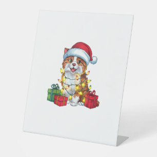 Xmas Lighting Santa Hat Karelian Bear Dog Christma Pedestal Sign