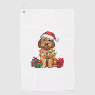 Xmas Lighting Santa Hat Labradoodle Dog Christmas Golf Towel
