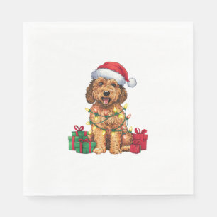 Xmas Lighting Santa Hat Labradoodle Dog Christmas Napkin