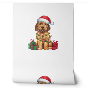 Xmas Lighting Santa Hat Labradoodle Dog Christmas Wallpaper