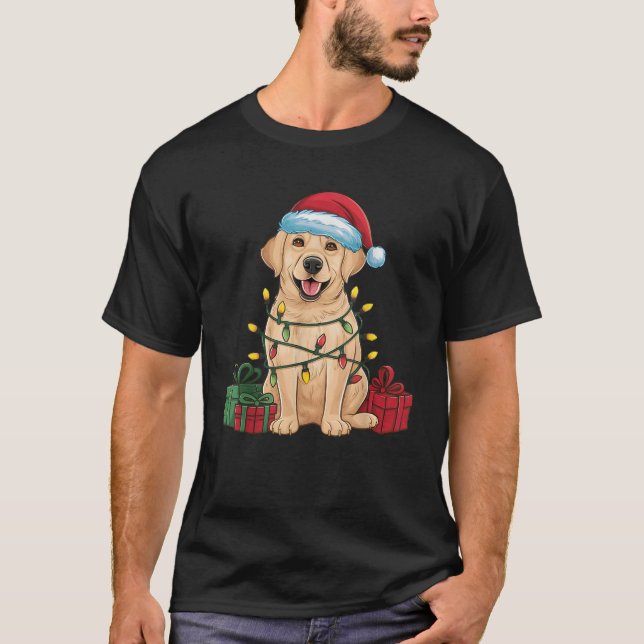 Xmas Lighting Santa Hat Labrador Retriever Dog Chr T-Shirt (Front)