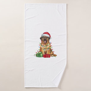 Xmas Lighting Santa Hat Leonberger Dog Christmas Bath Towel
