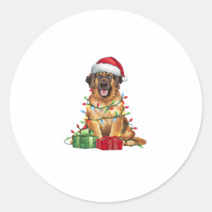 Xmas Lighting Santa Hat Leonberger Dog Christmas  Classic Round Sticker