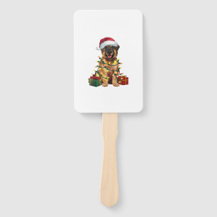 Xmas Lighting Santa Hat Leonberger Dog Christmas _ Hand Fan