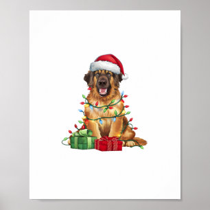 Xmas Lighting Santa Hat Leonberger Dog Christmas Poster