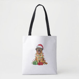 Xmas Lighting Santa Hat Leonberger Dog Christmas Tote Bag