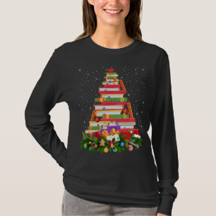 Xmas Lighting Santa Hat Librarian Book Christmas T T-Shirt