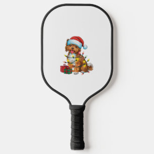 Xmas Lighting Santa Hat Lowchen Dog Christmas Pickleball Paddle