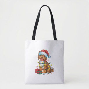 Xmas Lighting Santa Hat Lowchen Dog Christmas Tote Bag