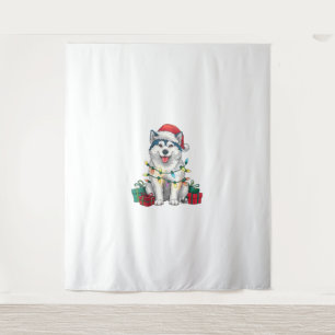 Xmas Lighting Santa Hat Malamute Dog Christmas Tapestry