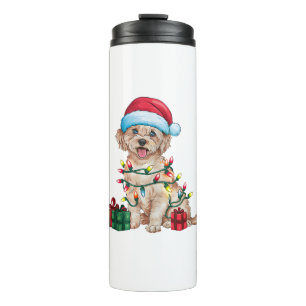 Xmas Lighting Santa Hat Maltese Dog Christmas Thermal Tumbler