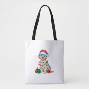 Xmas Lighting Santa Hat Maltese Dog Christmas Tote Bag