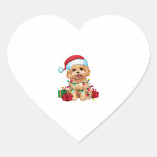 Xmas Lighting Santa Hat Maltipoo Dog Christmas Heart Sticker