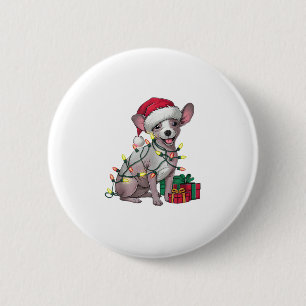 Xmas Lighting Santa Hat Mexican Hairless Dogs Chri 6 Cm Round Badge