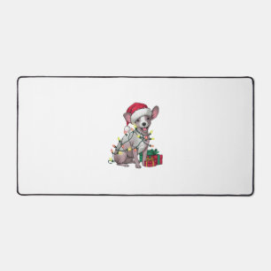 Xmas Lighting Santa Hat Mexican Hairless Dogs Chri Desk Mat