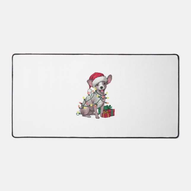 Xmas Lighting Santa Hat Mexican Hairless Dogs Chri Desk Mat (Front)