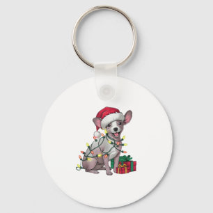 Xmas Lighting Santa Hat Mexican Hairless Dogs Chri Key Ring