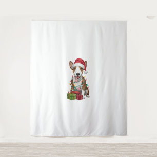 Xmas Lighting Santa Hat Miniature Bull Terrier Dog Tapestry