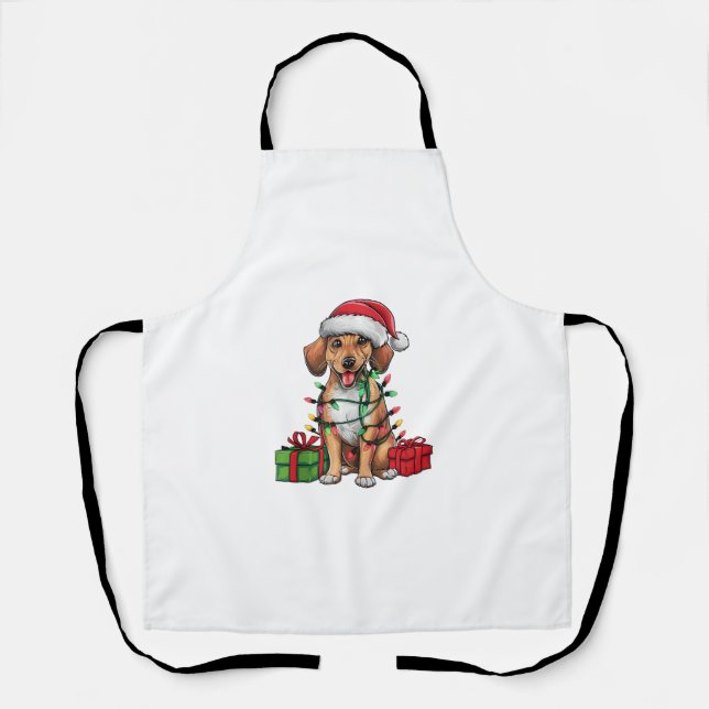 Xmas Lighting Santa Hat Mountain Cur Dog Christmas Apron (Front)