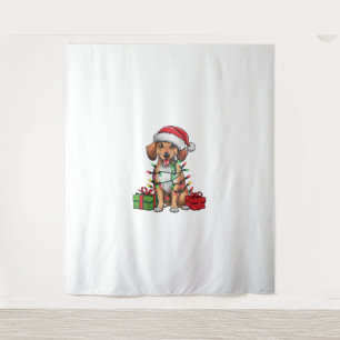 Xmas Lighting Santa Hat Mountain Cur Dog Christmas Tapestry