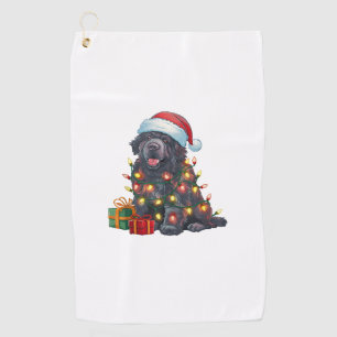Xmas Lighting Santa Hat Newfoundland Dog Christmas Golf Towel