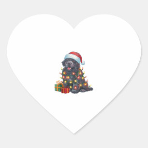 Xmas Lighting Santa Hat Newfoundland Dog Christmas Heart Sticker