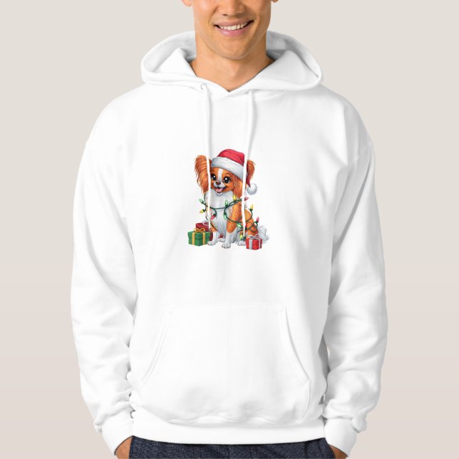 Xmas Lighting Santa Hat Papillon Dog Christmas _1 Hoodie (Front)