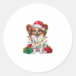 Xmas Lighting Santa Hat Papillon Dog Christmas Classic Round Sticker
