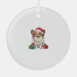 Xmas Lighting Santa Hat Papillon Dog Christmas Glass Tree Decoration